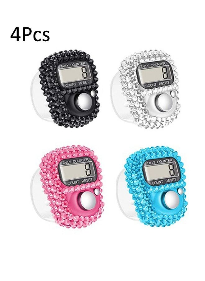 Generic - 4 Pcs Finger Counters - 5 Digital LED Electronic Finger Counter,Mechanical Manual Clicker Number Lap Tracker Tally Counter with Bling Design Mini Ring Stick Counter Multicolour - Image 1