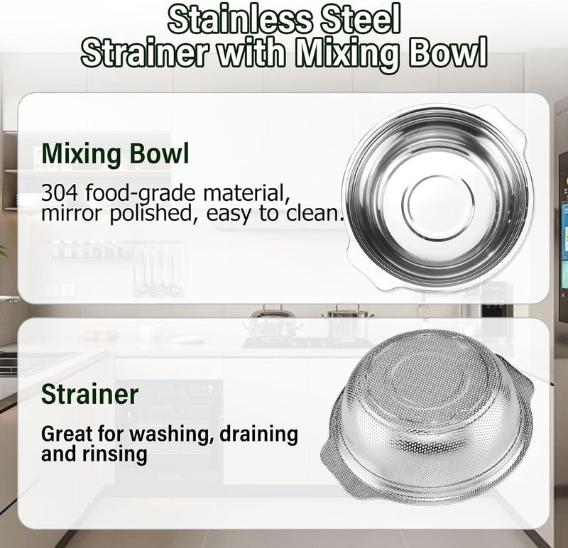 POPGRADE Extra Large 5.5QT Stainless Steel Colander, Large Capacity Rice Colander with Mixing Bowl, Rice Strainer for Vegetables, Fruit, Spaghetti, Pasta Strainer, Dishwasher Safe(2PC) - Image 2