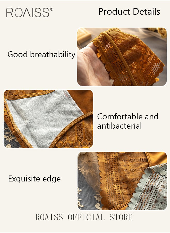 roaiss - 3 Pack Women Panties Set 3 Piece Collection of High End Lace Trimmed Mid Rise Triangle Underwear with Antibacterial Cotton Lining - Image 1