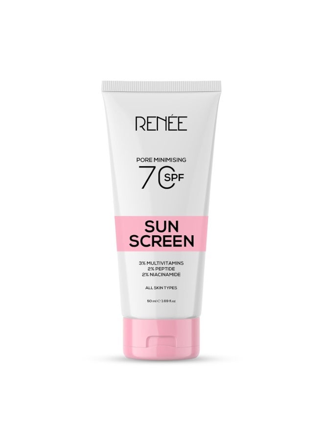 رينيه واقي الشمس رينيه لتصغير المسام بعامل حماية 70 مع 2% نياسيناميد، 2% ببتيد، و3% فيتامينات متعددة، 50 مل - Image 1
