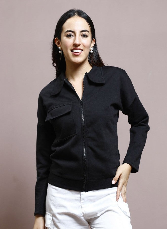 Athena سويت شيرت أسود مفتوح من الأمام للنساء - Image 1