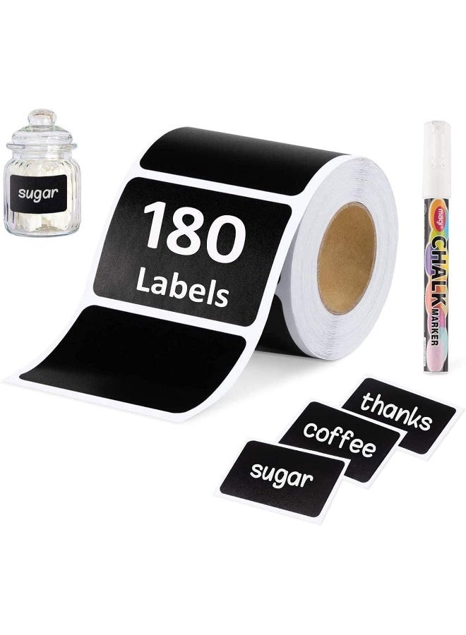 ECVV REUsable & Waterproof Chalkboard Labels Pantry And Storage Blackboard Stickers For Glass, Cups, Containers, Canisters With 1 White Chalk Mark, Office And Kitchen Organizer, 180Pcs/Roll 1 X Roll - Image 1