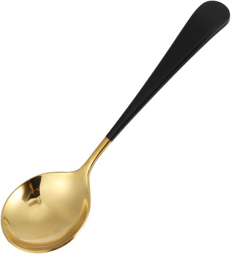 Black Handle Stainless Steel Soup Spoons 5Pcs Durable Tablespoon Cutlery Dishwasher Safe - Image 1