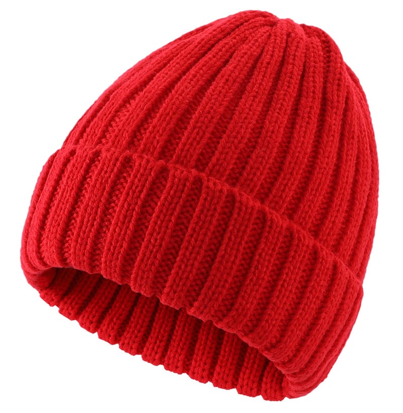 Connectyle Womens Knit Beanie Hat Acrylic Cuffed Beanies Stretch Ribbed Warm Skull Ski Hats Caps Red - Image 1