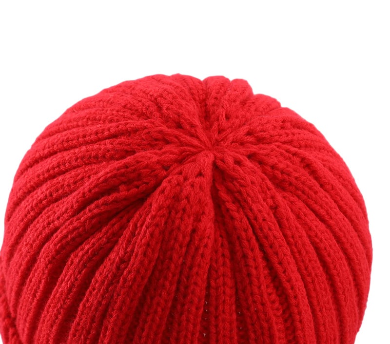 Connectyle Womens Knit Beanie Hat Acrylic Cuffed Beanies Stretch Ribbed Warm Skull Ski Hats Caps Red - Image 4
