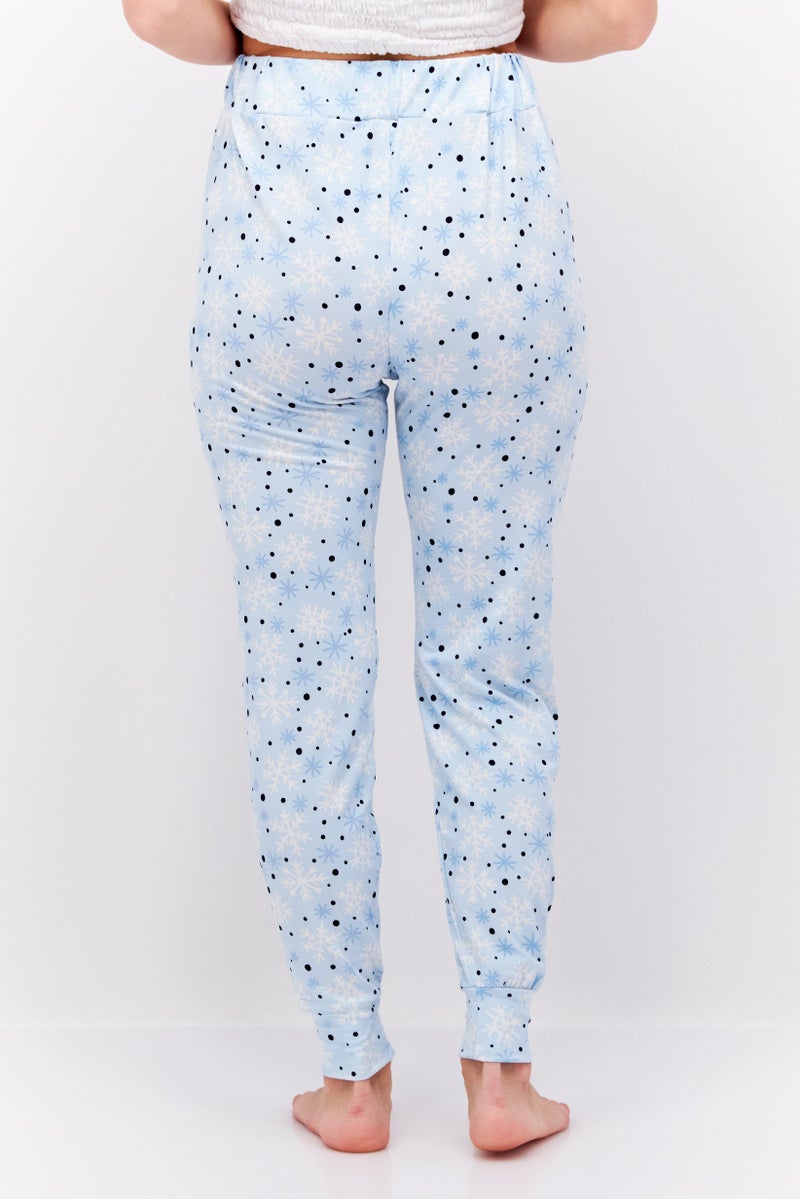 French Affair Women Drawstring Allover Pattern Pajama Pants, Blue - Image 2