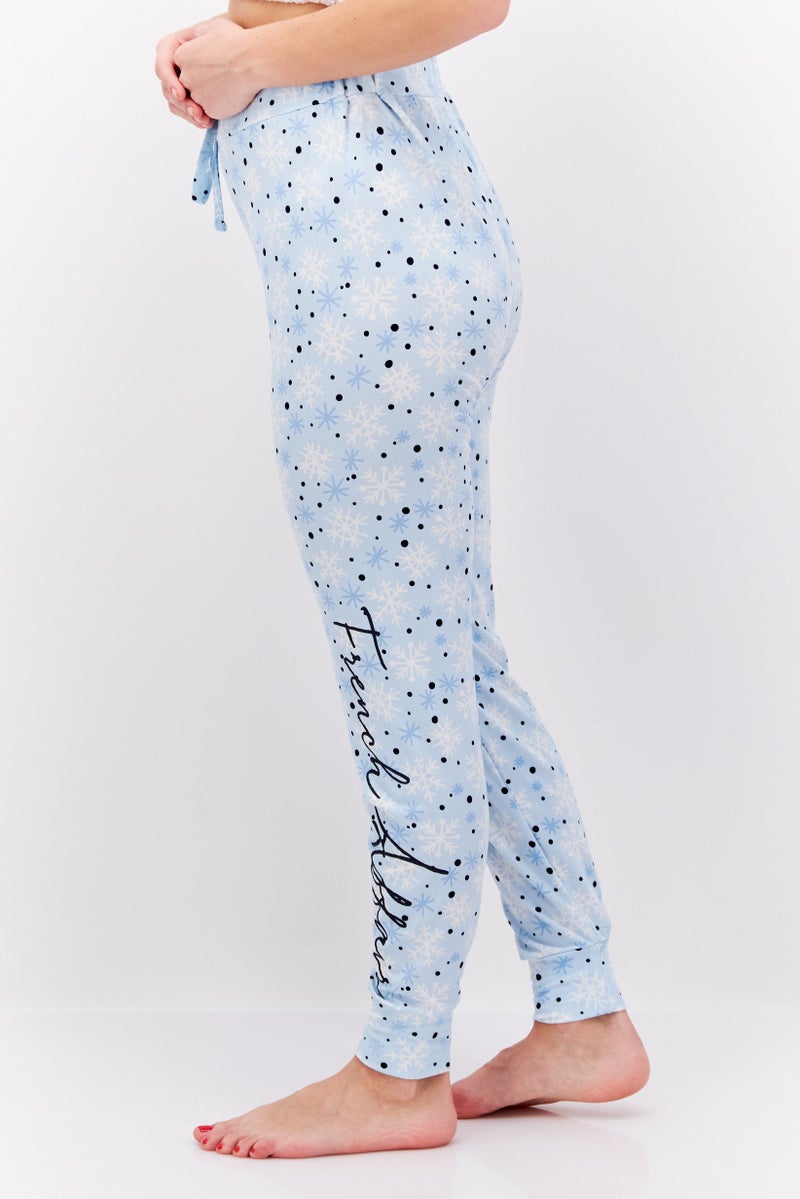 French Affair Women Drawstring Allover Pattern Pajama Pants, Blue - Image 3