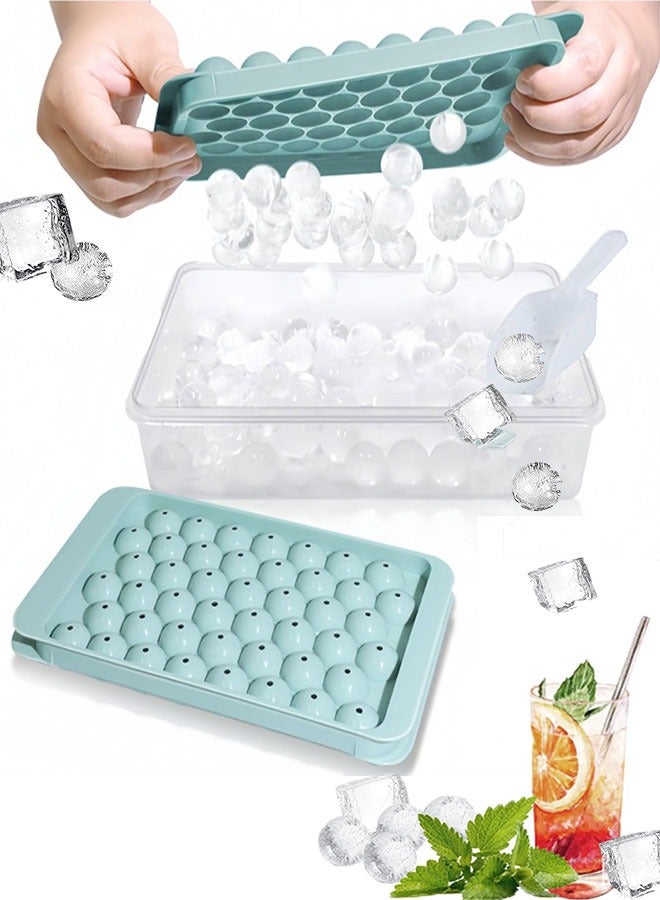 Mmmon Ice Cube Tray with Lid and Bin -Round lce Trays for Freezer with Lid - lce CubeTrays for Freezer with lce Container(Blue)  - Image 1