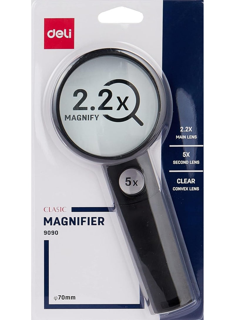 Deli Magnifier Glass 70 mm Diamenter, Black - Image 1