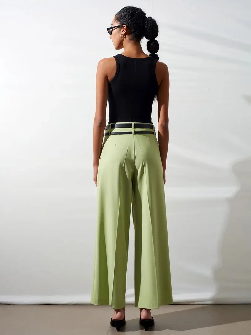 Dilvin Dilvin High-Waist Wide-Leg Pleated Trousers