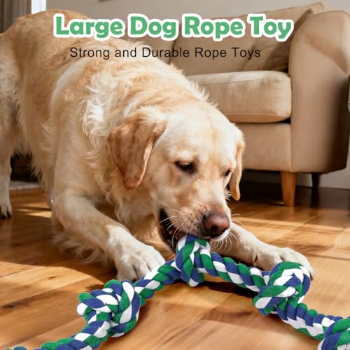 SZEE Dog Rope Toy for Large Dogs, 37 Inch 5 Knots, Tug of War Rope for Large Breeds, for Energy Release & Boredom Relief (Green & Blue) - Image 5