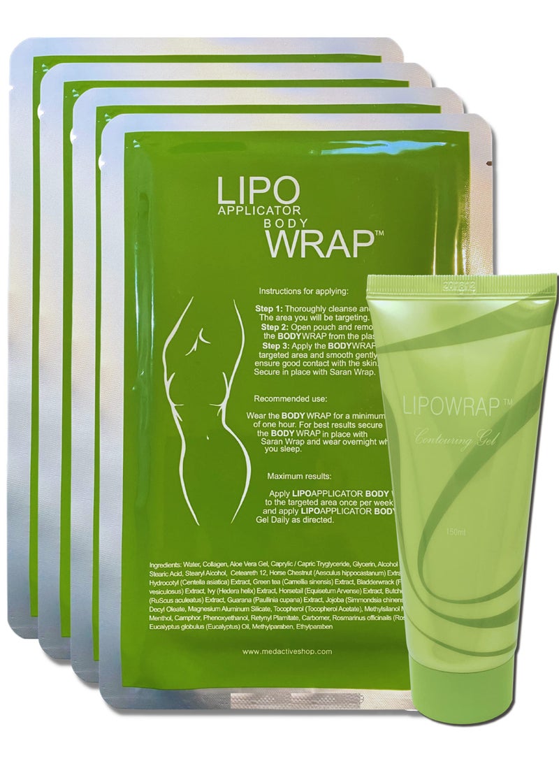 lipo applicator lipo applicator Tummy Body Wrap with Guarana, Green Tea, Seaweed Wraps Works for Stomach Belly Legs Arms Abdomen. (4 Wraps + Gel) 