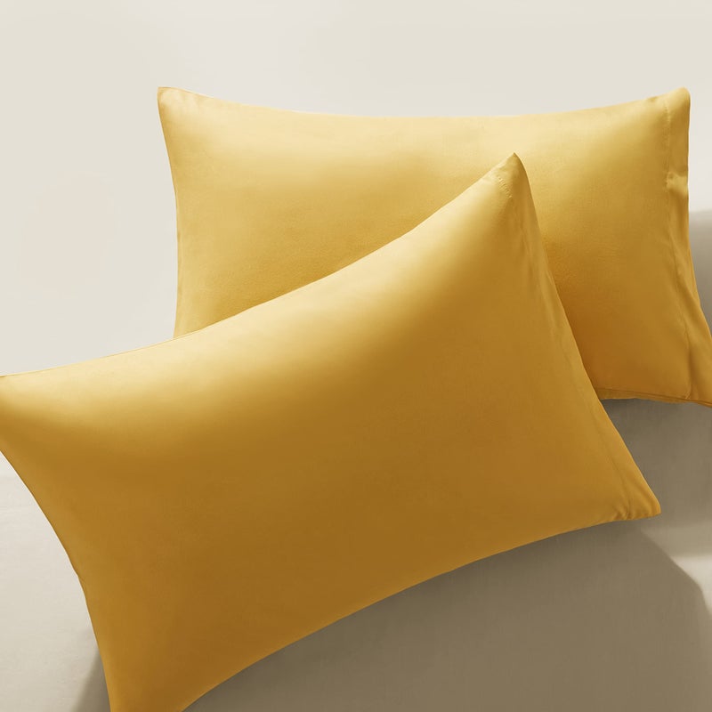 Milvowoc 2pcs مسدسات مسندات King Microfiber - 20 × 36 × 36 بوصة سادة صفراء مجموعة غطاء وسادة غير قسيمة مع امتصاص الرطوبة ومكافحة التجاعيد
