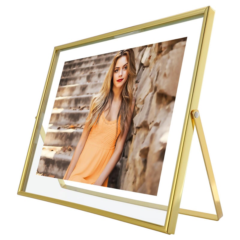 AhaGo Gold Floating Frame810 Horizontal For Picture 7x9 6x8 5x7 Tabletop Shelf Photo Frame Home or Office Decor Classy For Anniversary Wedding or Birthday
