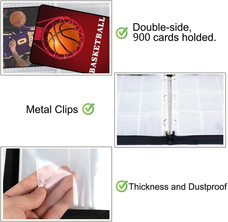 POKONBOY 900 Pockets Basketball Card Binder Sleeves for Trading Cards, Carrying Case with Basketball Card Sleeves Album Holder Protectors for Football Baseball Sports Cards - Image 4