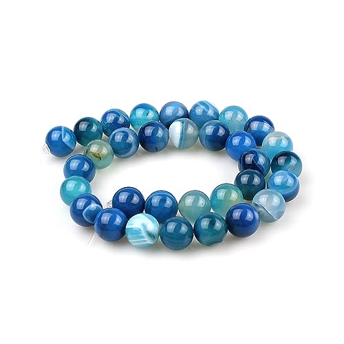 MJDCB Natural Stone Beads Blue Striped Agate Round Loose Beads for Jewelry Making DIY Bracelet Necklace (8mm) - Image 2