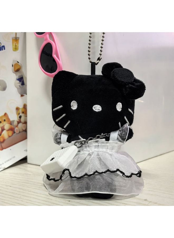 Generic - Black Love Skirt Kitty Pendant Cute Schoolbag Keychain Small KT Cat Doll Plush Doll Pendant-Specifications:11cm All Black Kt + White Skirt + White Bag -Color:Packaging Are Transparent OPP Bag - Image 1