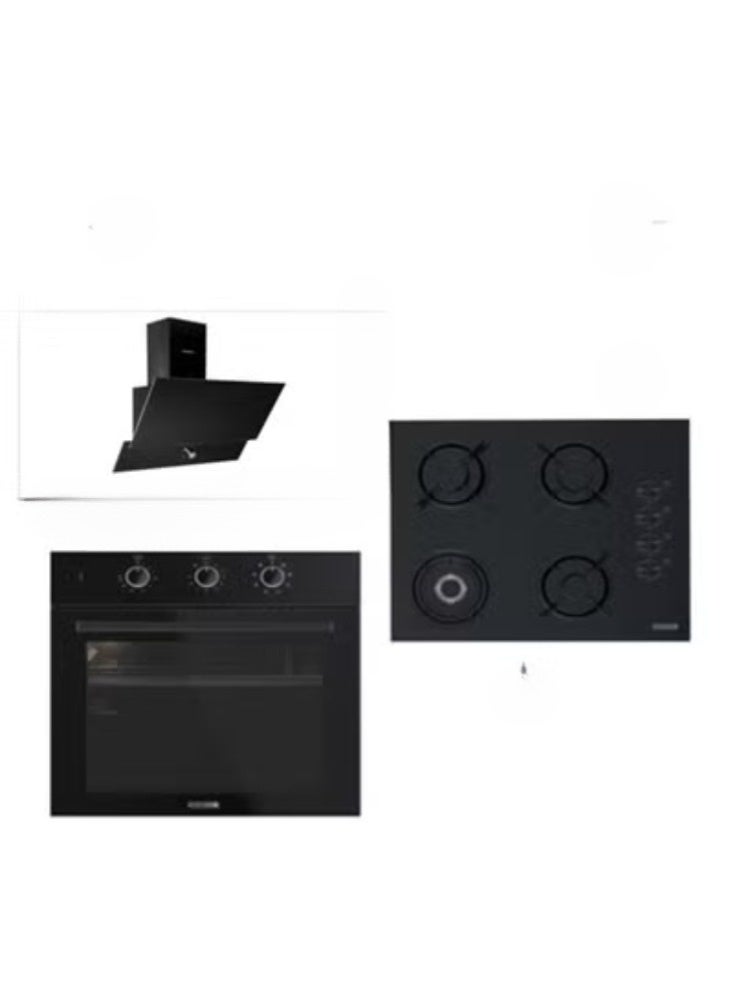 Kumtel Built-In Kitchen Appliance Set – Black Glass Oven, Gas Hob & Cooker Hood – 60×60 - Image 2
