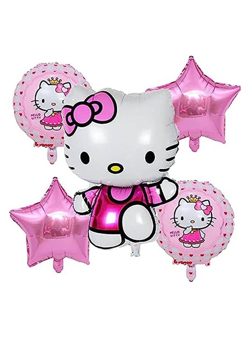 Brain Giggles Brain Giggles 5 Pcs Foil Balloons Set For Hello Kitty Theme Birthday Decorations 