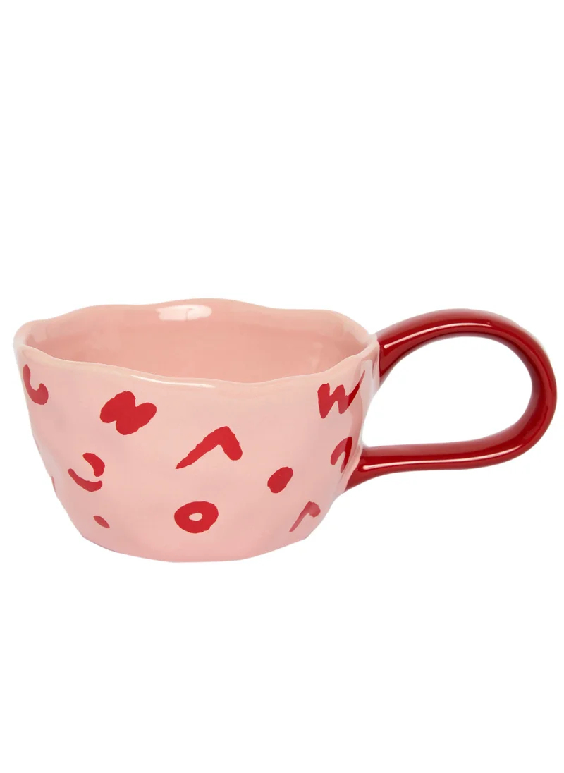 Prickly Pear Artsy Abstract Ceramic Mug, Pink & Red