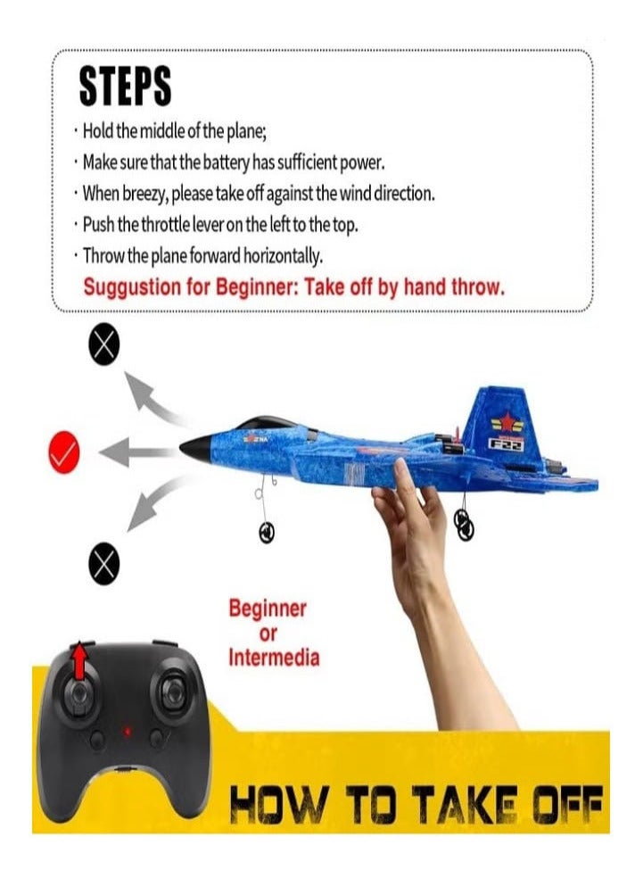 F-22 Raptor Remote Control Airplane, 2.4GHz 6-Axis Gyro with Light Bar, Fighter Airplane Gift for Kids (Blue)  - Image 3