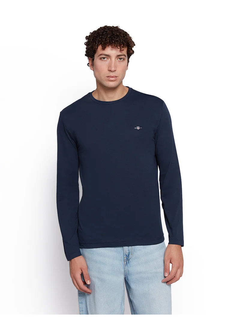 غانت Gant Men’S Long Sleeve Cotton T-Shirt With Shield Logo