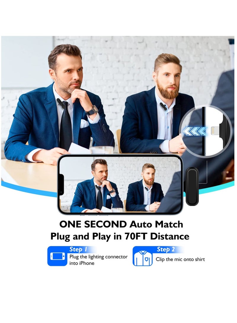Wireless Lavalier Microphone, 2 Pack for iPhone iPad 7H Clip-on Lapel Microphone Wireless for Video Recording Vlogging, YouTube, Interview, with Charging Case, 3 Mode Denoise, 70ft - Image 3