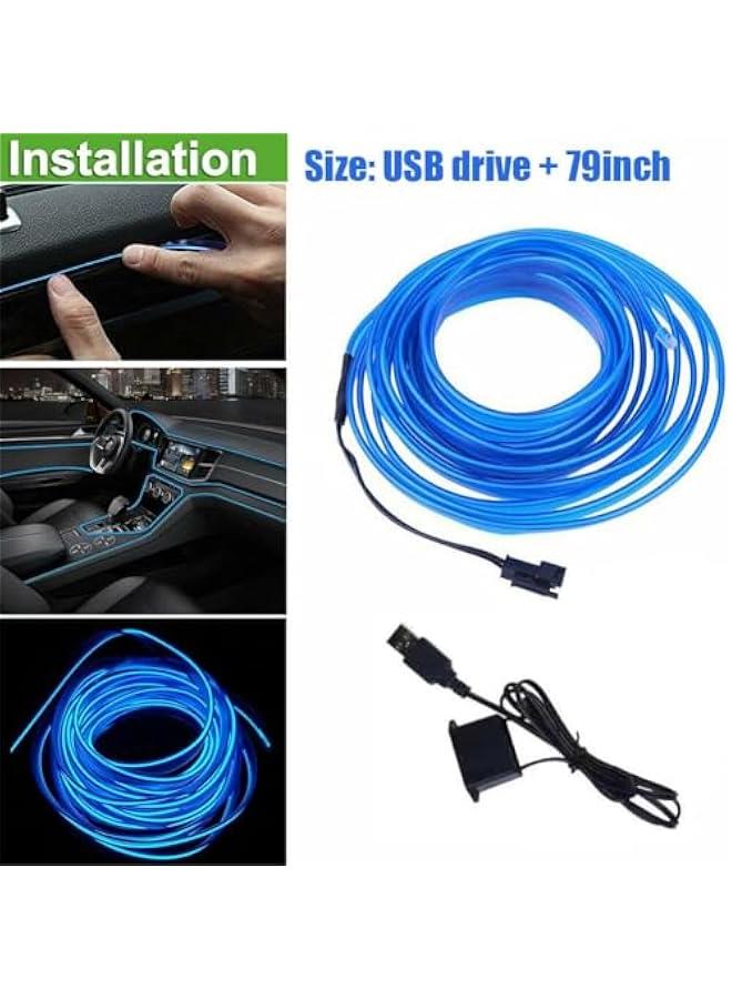 أضواء داخلية للسيارة، شريط إضاءة LED نيون للسيارة بمنفذ USB، مجموعة إضاءة محيطية نيون بتيار مستمر 12 فولت بطول 2 متر/6.56 قدم لإضاءة قيادة آمنة للسيارة، ملحقات تزيين السيارات - Image 2