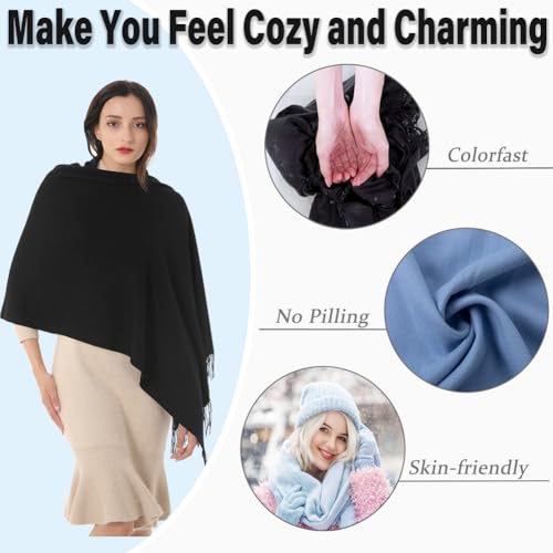 TwoYek Women's Scarf Pashmina Shawls and Wraps for Evening Dress Wedding Bridesmaid Bridal Winter Warm Large Soft Silky Scarves Black - Image 3