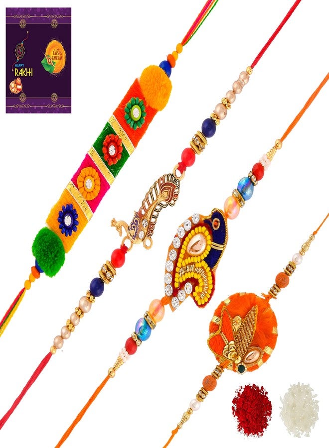 AR Eyewar Multicolor Four Designer Rakhi Combo Set For Brother Sister (ARR211171)