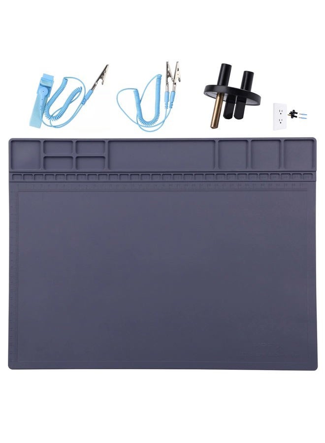 HPFIX Anti-Static Mat ESD Safe for Electronic Silicone Soldering Heat Insulation Repair Mat for iPhone iPad iMac Laptop Computer 932F Heat Resistant 15.9” x 12” Grey (Contain Gift ESD Wristband) - Image 1