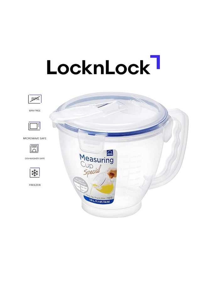 LocknLock Measuring Cup with Lid 1L , BPA-Free Airtight Leakproof Lid Mixing Cup with Clear Measurement Markings for Baking, Cooking, Mixing & Food Storage - Image 1