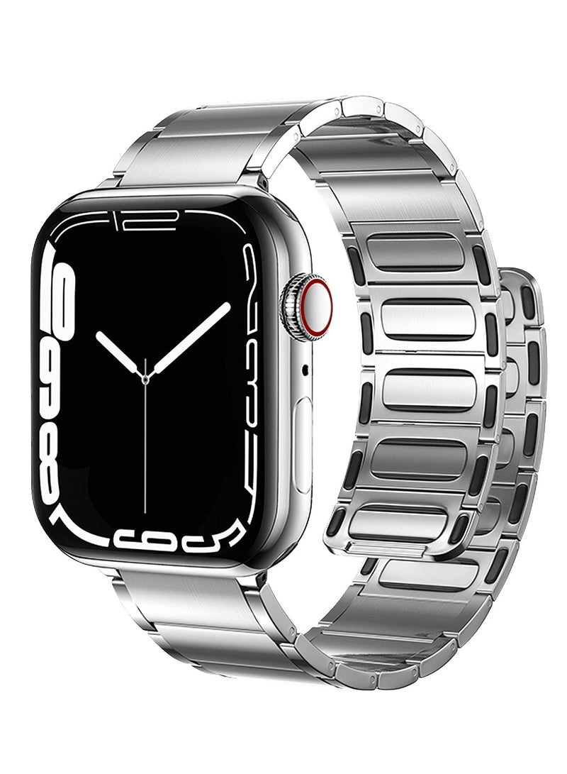 Barakah Metal Straps Compatible with Apple Watch 45mm/44mm, Magnetic Metal iWatch Replacement Bands, Stainless Steel Strap for Apple Watch Series 7/6/5/4/SE (Sliver) - Image 1