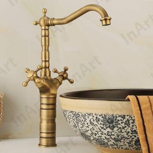 InArt Brass Antique Basin Mixer Tap/Faucet - Hot & Cold Water, Lever Handle, Oil Rubbed Finish, Deck Mounted for Bathroom & Living Room (Antique Tap Long Body) - Image 3