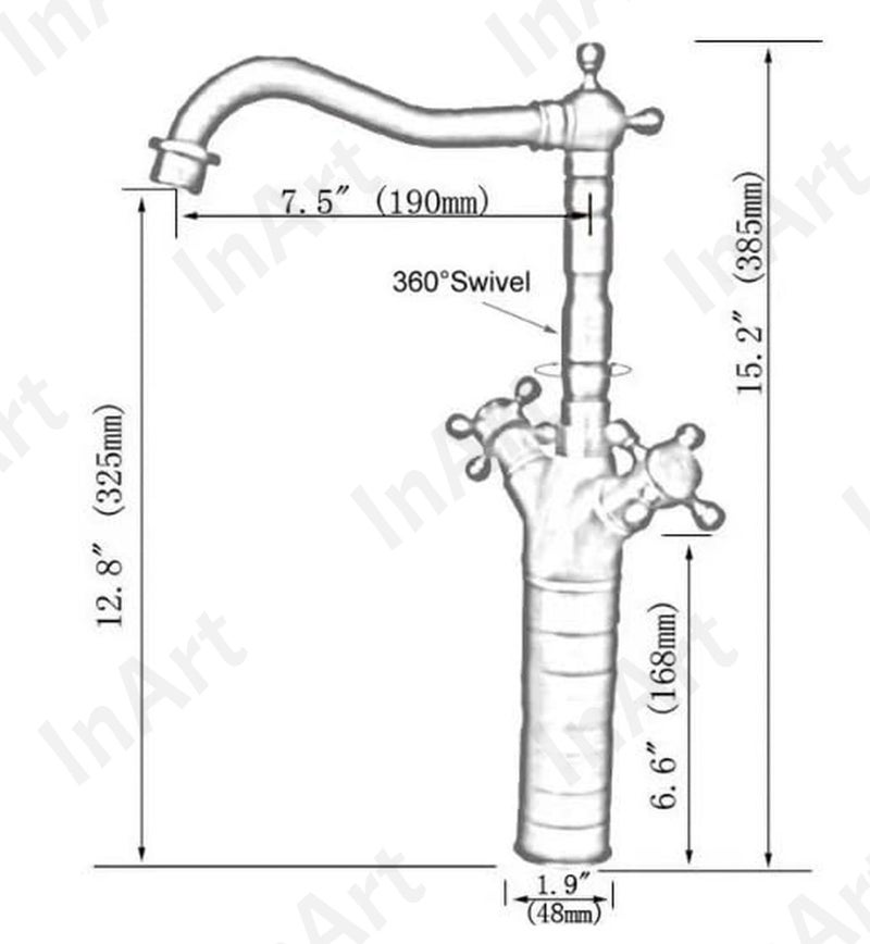 InArt Brass Antique Basin Mixer Tap/Faucet - Hot & Cold Water, Lever Handle, Oil Rubbed Finish, Deck Mounted for Bathroom & Living Room (Antique Tap Long Body) - Image 5