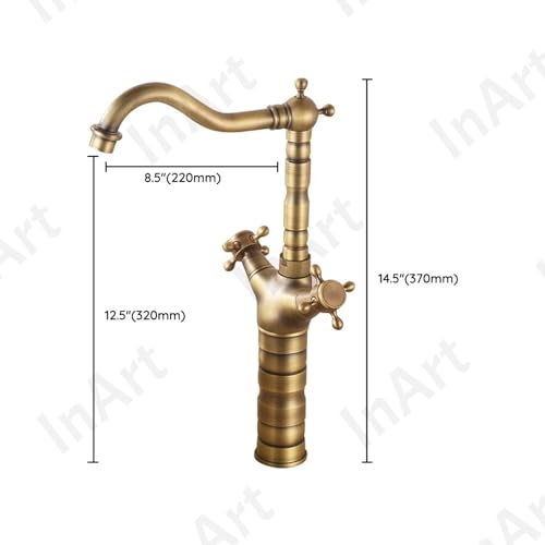 InArt Brass Antique Basin Mixer Tap/Faucet - Hot & Cold Water, Lever Handle, Oil Rubbed Finish, Deck Mounted for Bathroom & Living Room (Antique Tap Long Body) - Image 2
