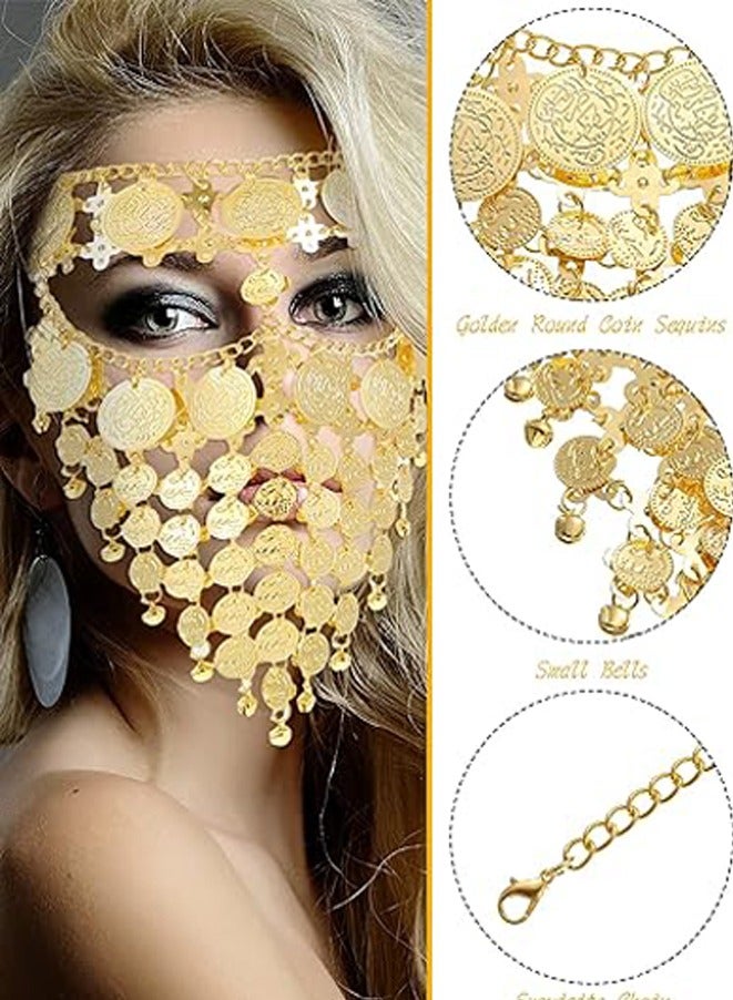 عام قناع وجه حريمي للرقص الشرقي مزين بمجوهرات عملة معدنية على شكل سلسلة ، قناع للرقص الشرقي للهالوين والحفلات التنكرية والرقص - Image 3