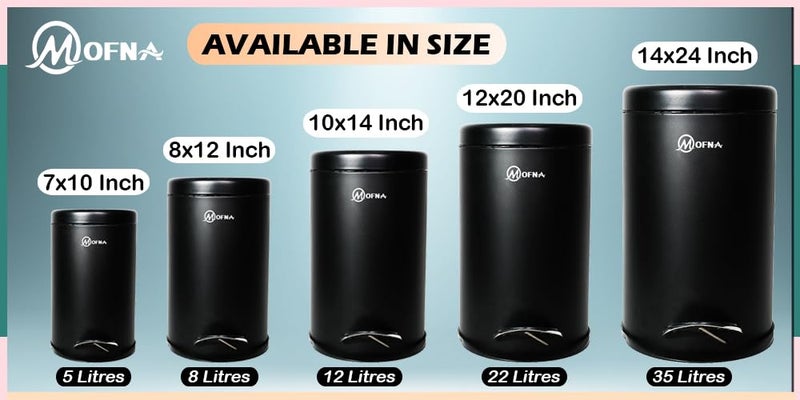 Mofna Stainless Steel Pedal DustbinPedal Garbage Bin with Plastic Bucket Round Shape use for Home Office Kitchen Bathroom 8X12 Inch 7 Liter Black - Image 5
