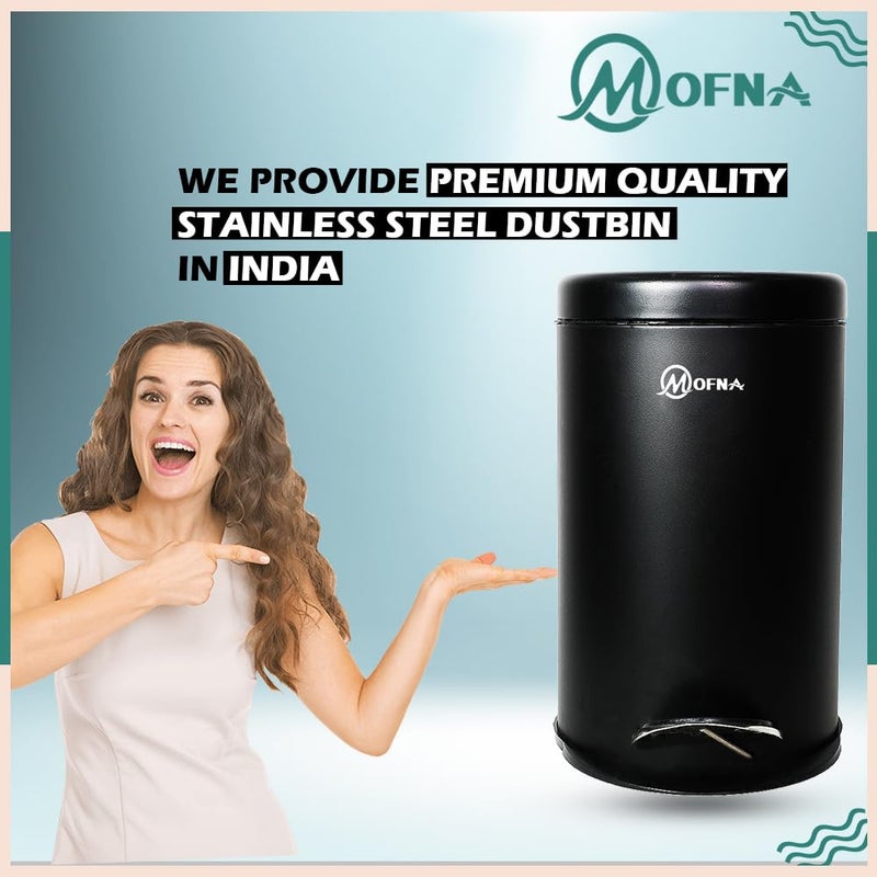 Mofna Stainless Steel Pedal DustbinPedal Garbage Bin with Plastic Bucket Round Shape use for Home Office Kitchen Bathroom 8X12 Inch 7 Liter Black - Image 4