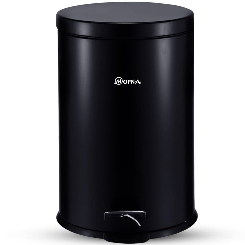 Mofna Stainless Steel Pedal DustbinPedal Garbage Bin with Plastic Bucket Round Shape use for Home Office Kitchen Bathroom 8X12 Inch 7 Liter Black - Image 1