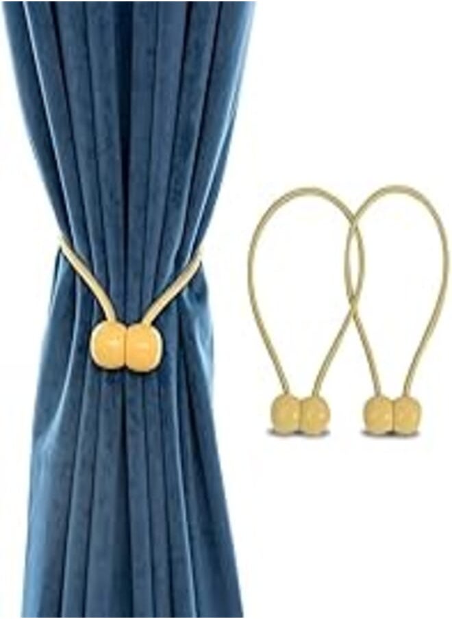 Generic Curtain Magnetic Straps Balls Tiebacks, 1 Pair, No Punching No Installation - Curtain Binding Rope for Decoration (Yellow) 