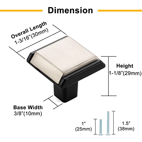 BEROSSA Black and Gold Cabinet Knobs Matte Black and Gold Drawer Knobs, 5 Pack 1-1/4 Inch, 2281 Square Single Hole Cabinet Pulls for Kitchen Cabinets Drawers Bedroom Dresser Bathroom - Image 5