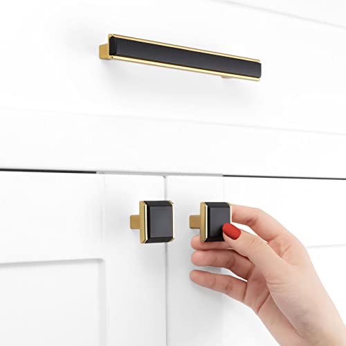 BEROSSA Black and Gold Cabinet Knobs Matte Black and Gold Drawer Knobs, 5 Pack 1-1/4 Inch, 2281 Square Single Hole Cabinet Pulls for Kitchen Cabinets Drawers Bedroom Dresser Bathroom - Image 3