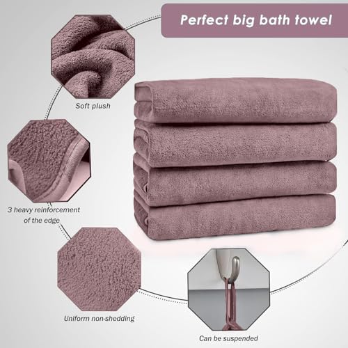 MAXOSHINE 500 GSM Microfiber Towels for Bath Large Size-Super Soft Coral Fleece Bathing Towel with Hook Super Absorbent-Thick Bath Towel for Men and Women-70 x 140 cm (Wine, Pack of 1) - Image 2