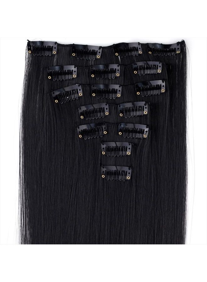 miss u hair Black Hair Extensions, 24"/60cm 130g 7pcs/set Women Long Straight Synthetic Hair Full Head Clip in Hair Extensions Pieces (1# Jet Black) - Image 1
