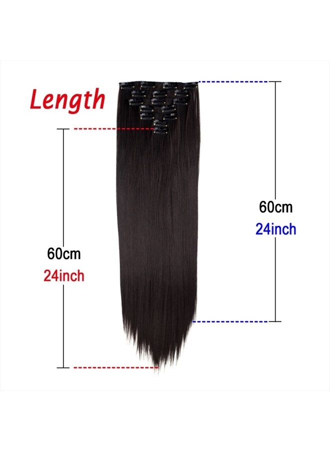 miss u hair Black Hair Extensions, 24"/60cm 130g 7pcs/set Women Long Straight Synthetic Hair Full Head Clip in Hair Extensions Pieces (1# Jet Black) - Image 4