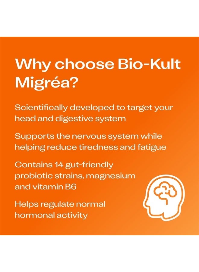 Bio-Kult Migréa Probiotic, Advanced Multi-Strain Formulation with Magnesium and Vitamin B6 – 60 Capsules  - Image 2