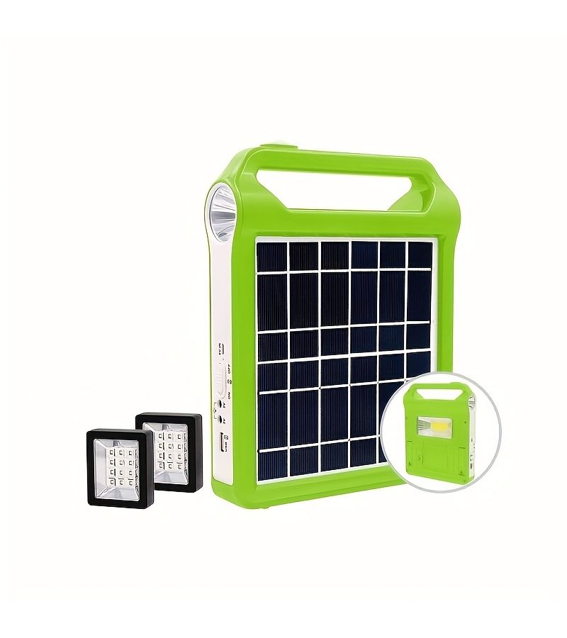 Portable Solar Generator With Lithium Battery EP 038A Handheld Lighting And Two External LED Bulbs For Family Emergencies And Camping Trips - Image 1
