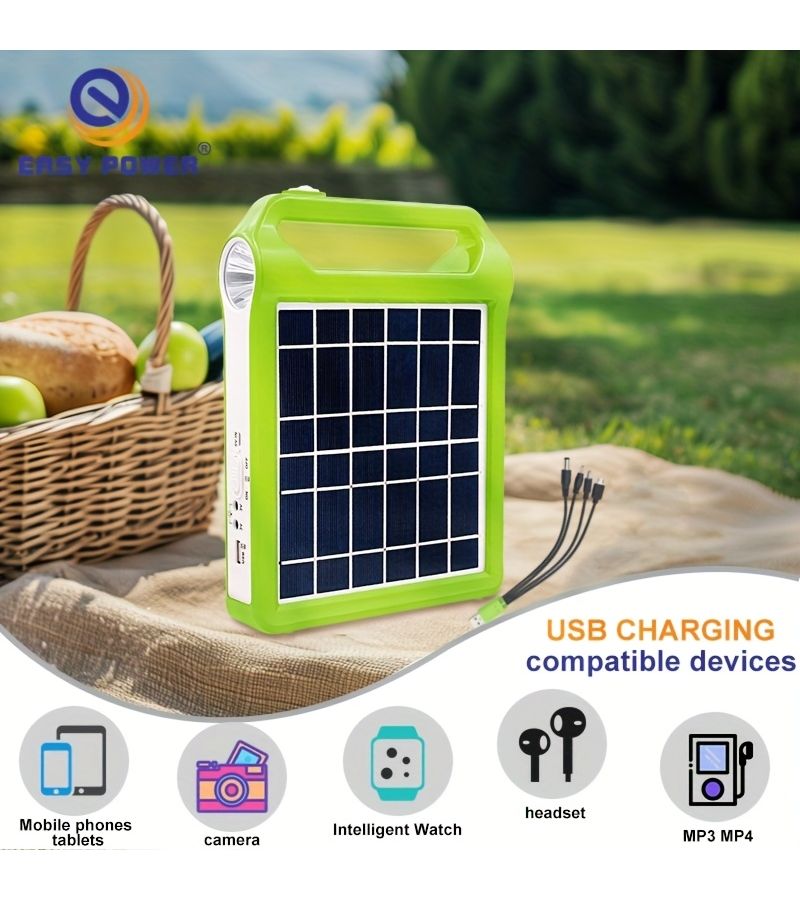 Portable Solar Generator With Lithium Battery EP 038A Handheld Lighting And Two External LED Bulbs For Family Emergencies And Camping Trips - Image 3