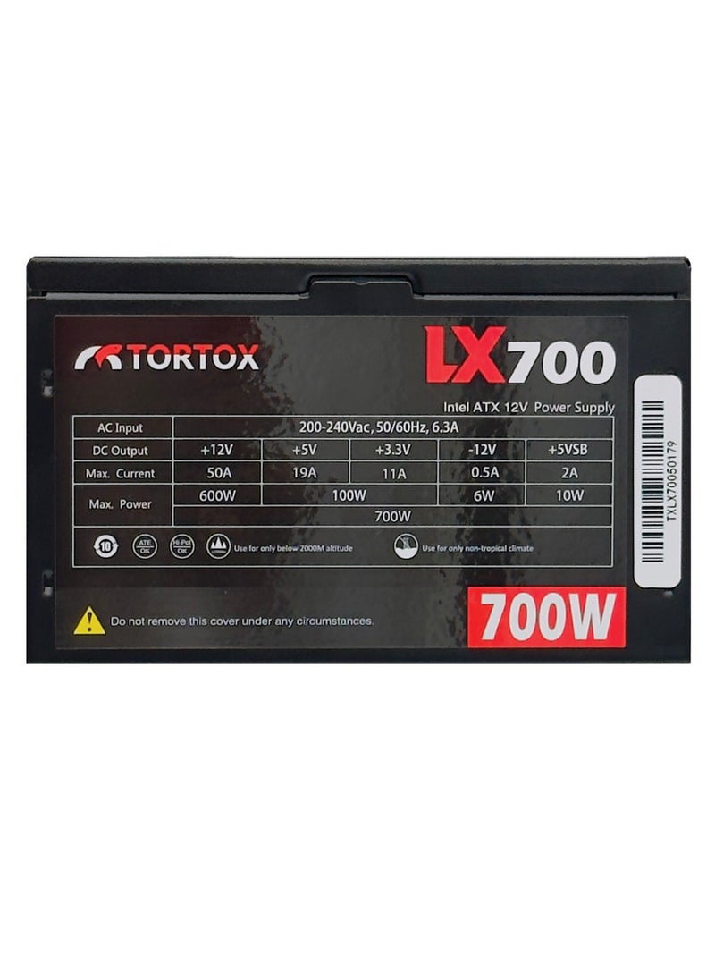 تورتوكس مصدر طاقة Tortox LX700 منخفض الضوضاء ATX لحالة كمبيوتر الألعاب، 700 وات PSU، أحدث INTEL وAMD، مروحة تبريد 12 سم، واجهة VGA 6+2، جهد إدخال 160 فولت إلى 264 فولت، مكون كمبيوتر مثالي  - Image 5